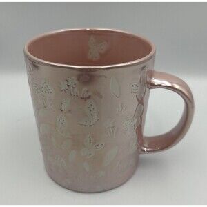 Prima Design Iridescent Pink Coffee Mug Mushrooms & Butterflys - EUC